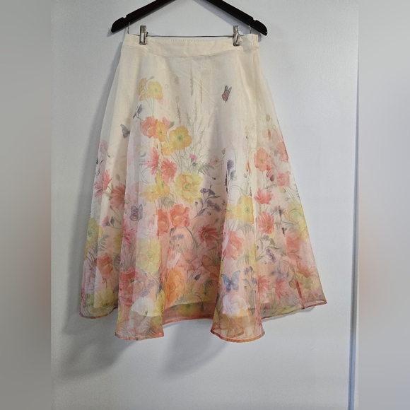 Rachel Zoe Floral A-Line Skirt Ivory Beige Flowers Midi Size M - Picture 2 of 9